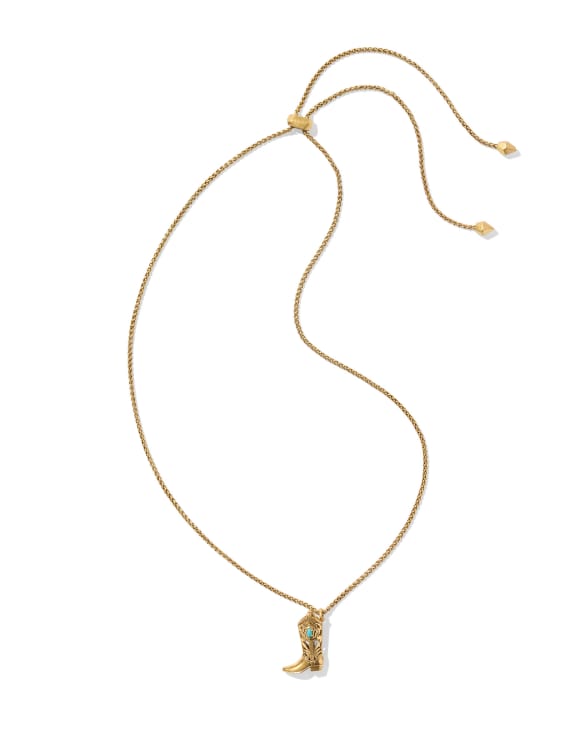 Beau Boot Vintage Gold Small Long Pendant Necklace in Variegated Turquoise Magnesite