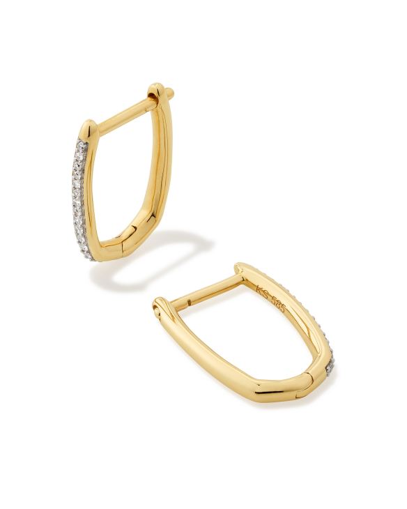 Ellen 14k Yellow Gold Luxe Huggie Earrings in White Diamond