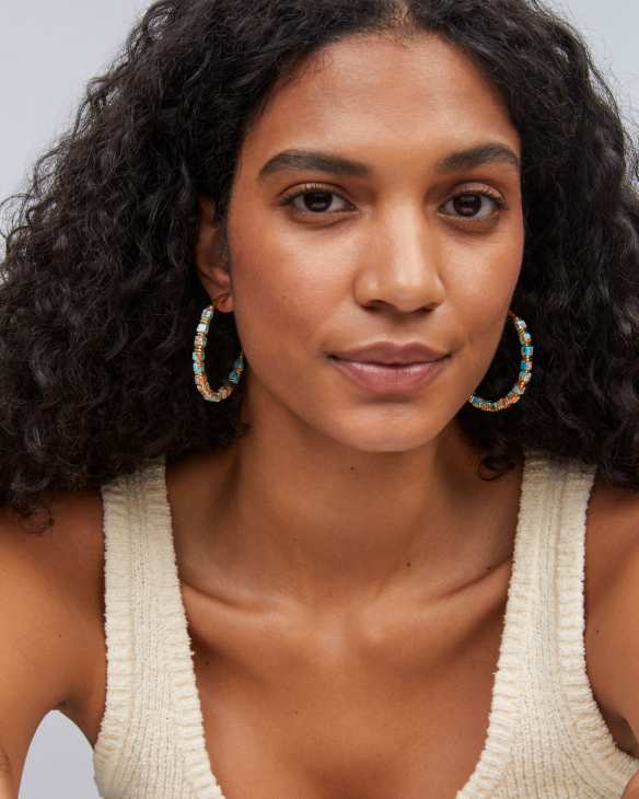 Ember Gold Hoop Earrings in Bronze Veined Turquoise Magnesite Red Oyster
