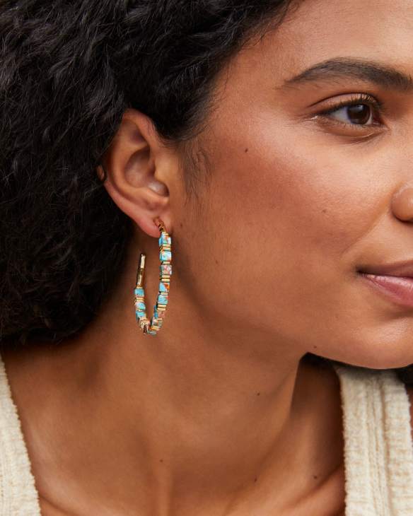Ember Gold Hoop Earrings in Bronze Veined Turquoise Magnesite Red Oyster