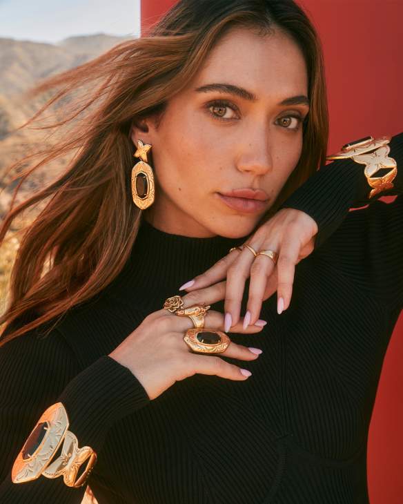 Keziah Vintage Gold Cocktail Ring in Golden Obsidian