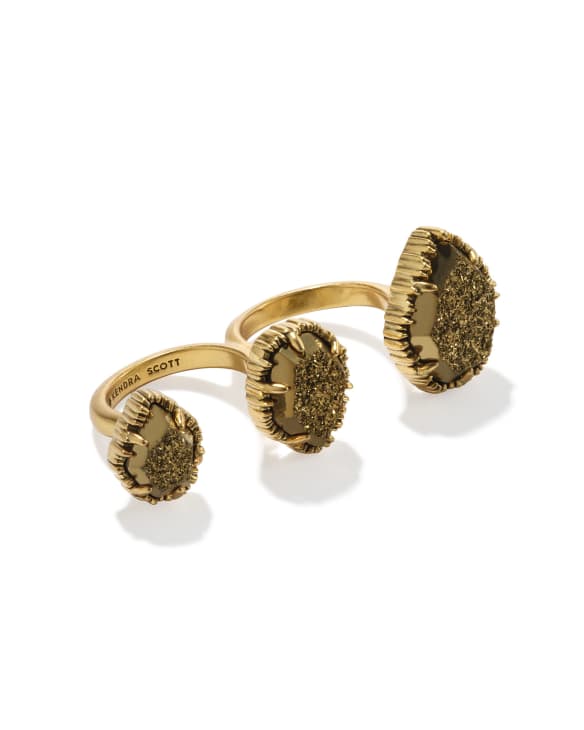 Naomi Vintage Gold Two Finger Statement Ring in Bronze Drusy