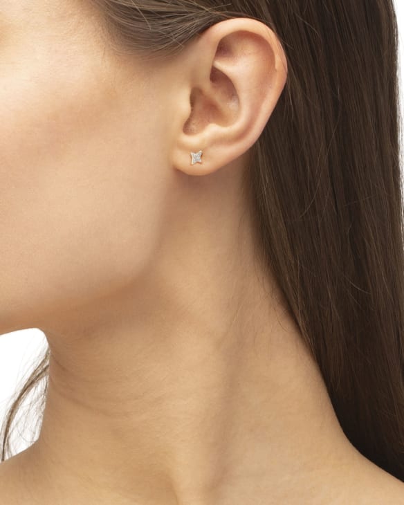 Star 14k Yellow Gold Mini Single Stud Earring in White Diamonds